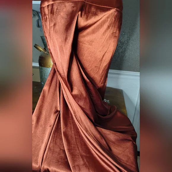 Free Sterling W/ Purch Jessica McClintock Gown Dress Burnt Rust Orange Beading 8 - Picture 9 of 13